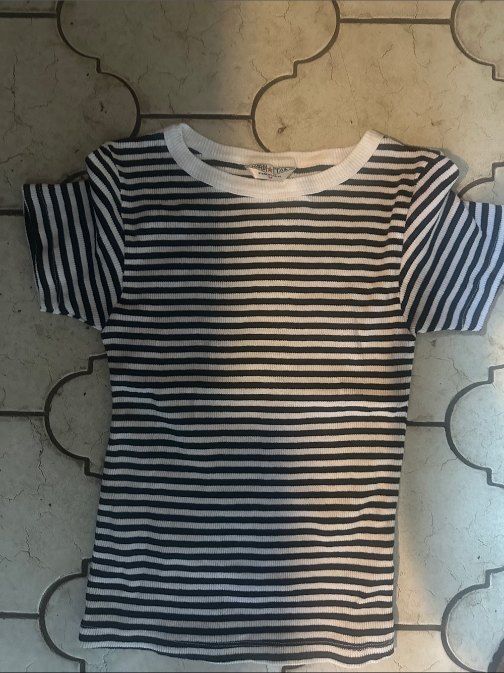 Hard Tail Women’s size medium Black & White Striped Short Sleeve ribbed Tee
